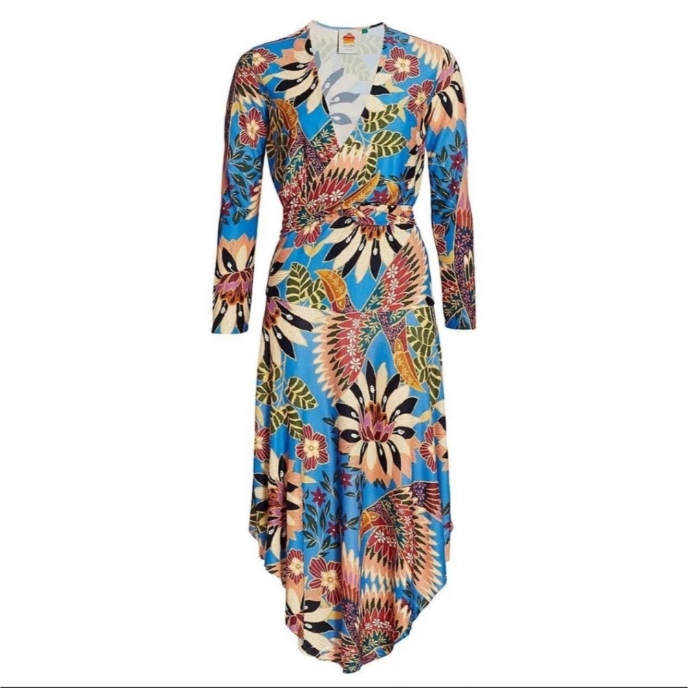 Farm Rio for Anthropologie Women's Blue Wonderful Toucan Wrap Dress Multi S